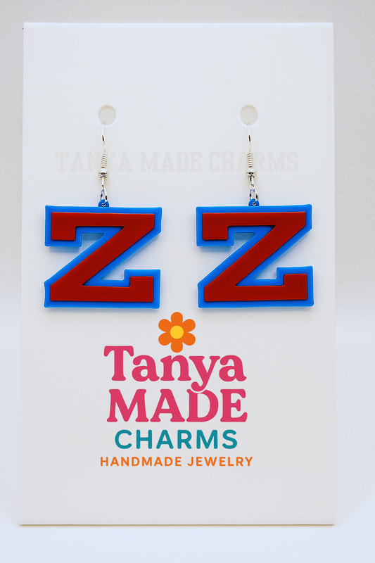 Zachary High School “Z” Earrings – Handmade Red & Blue Lightweight Spirit Jewelry | Tanya Made Charms