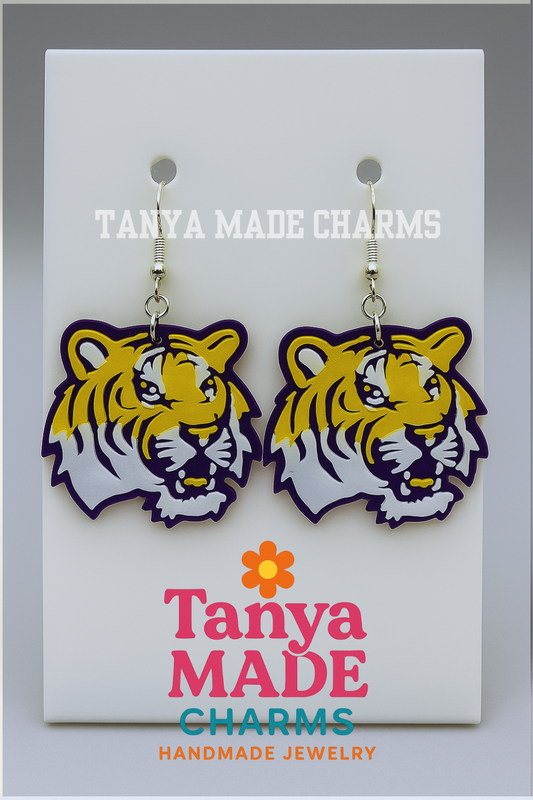 LSU Tigers Inspired Earrings | Purple & Gold Statement Jewelry | Louisiana State University Gift
